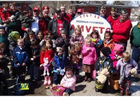 Post members pictured with some of the kids who won special prizes during the hunt