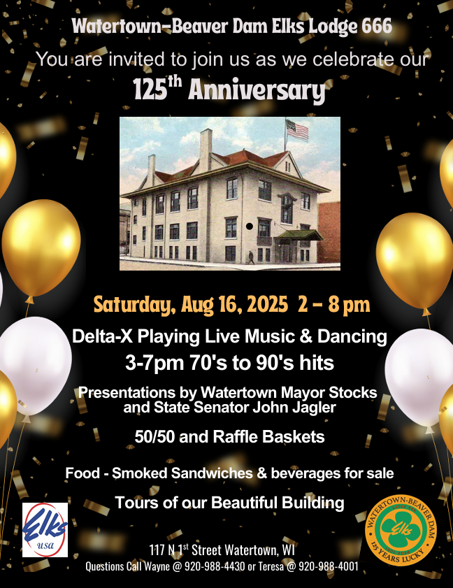 Watertown Beaver Dam Elks Lodge 666 125th Anniversary