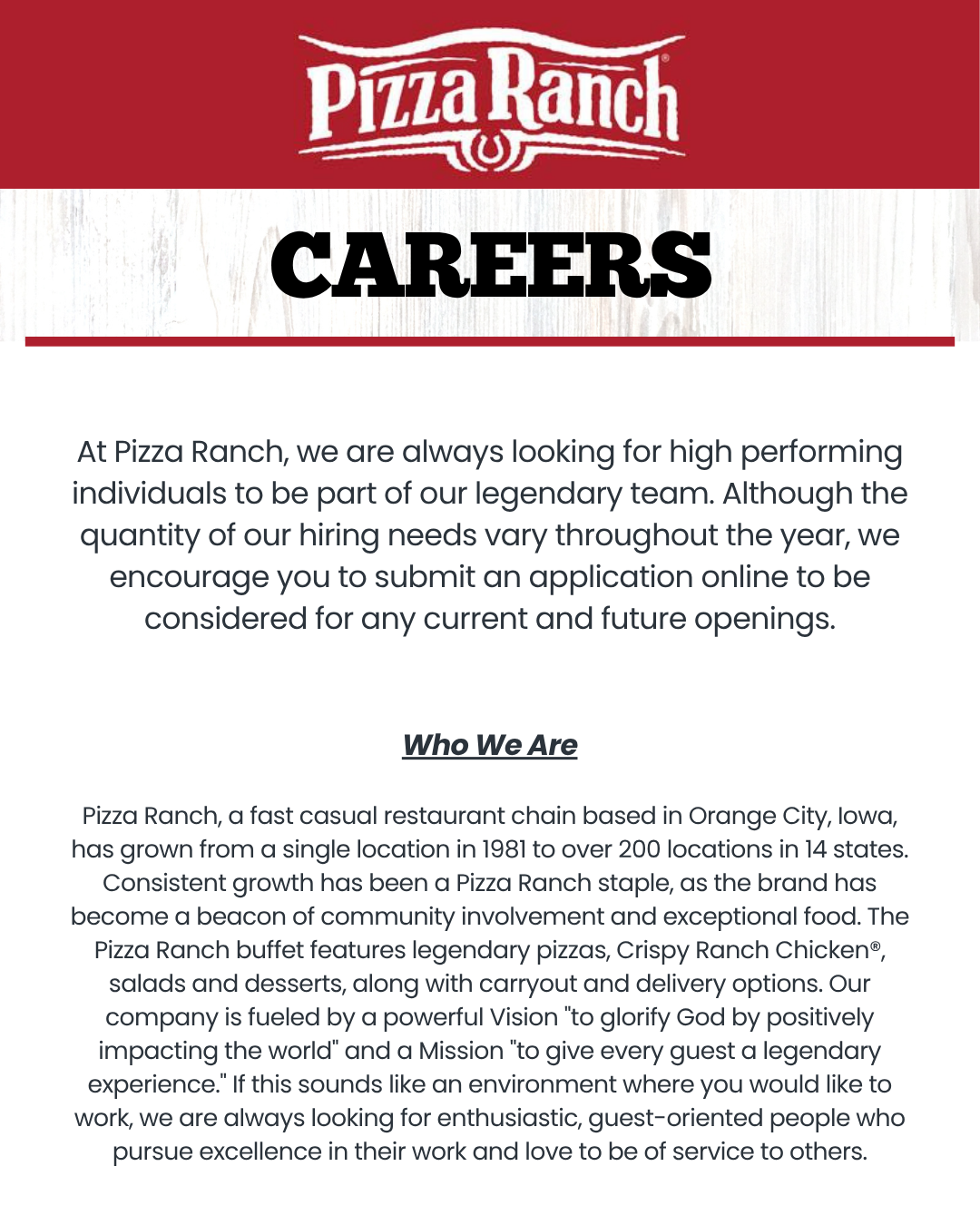 Pizza Ranch Catering