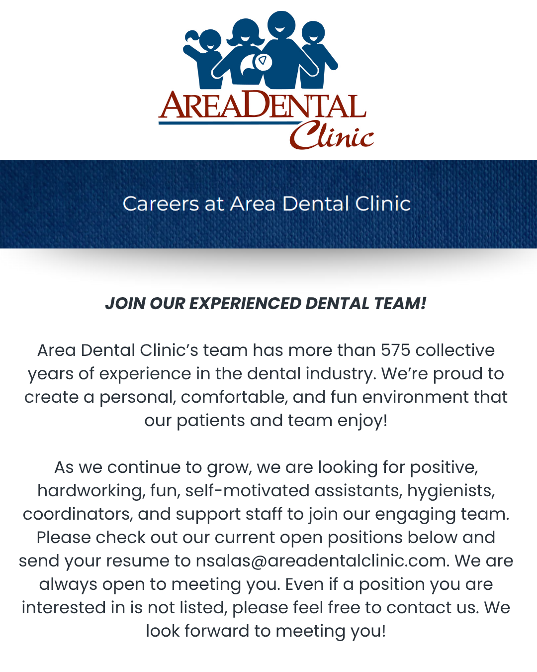 Hiring Fair Area Dental Clinic Job Openings