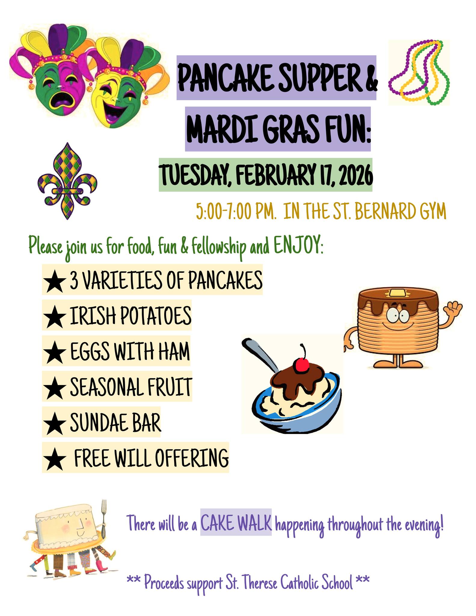 Pancake Supper  & Mardi Gras Fun