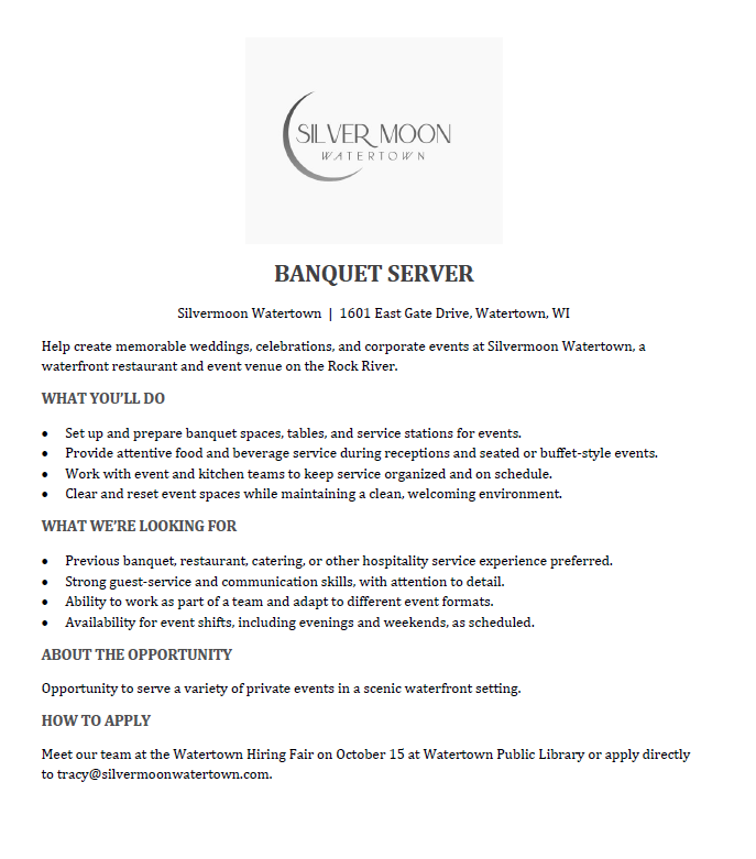 Hiring Fair Silver Moon Watertown