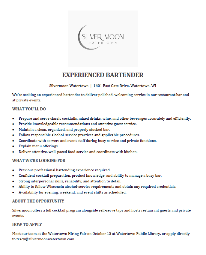 Hiring Fair Silver Moon Watertown