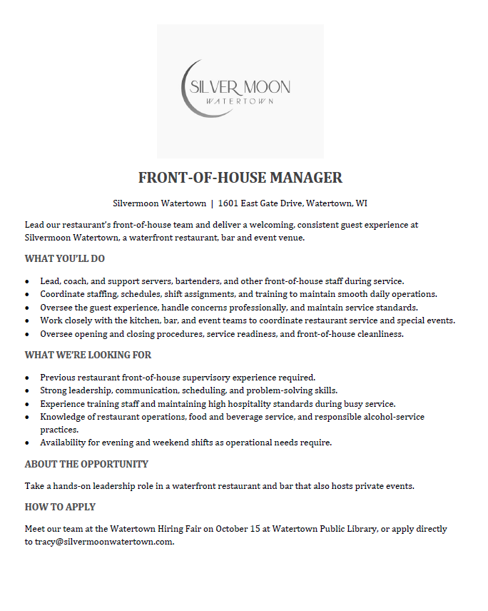 Hiring Fair Silver Moon Watertown