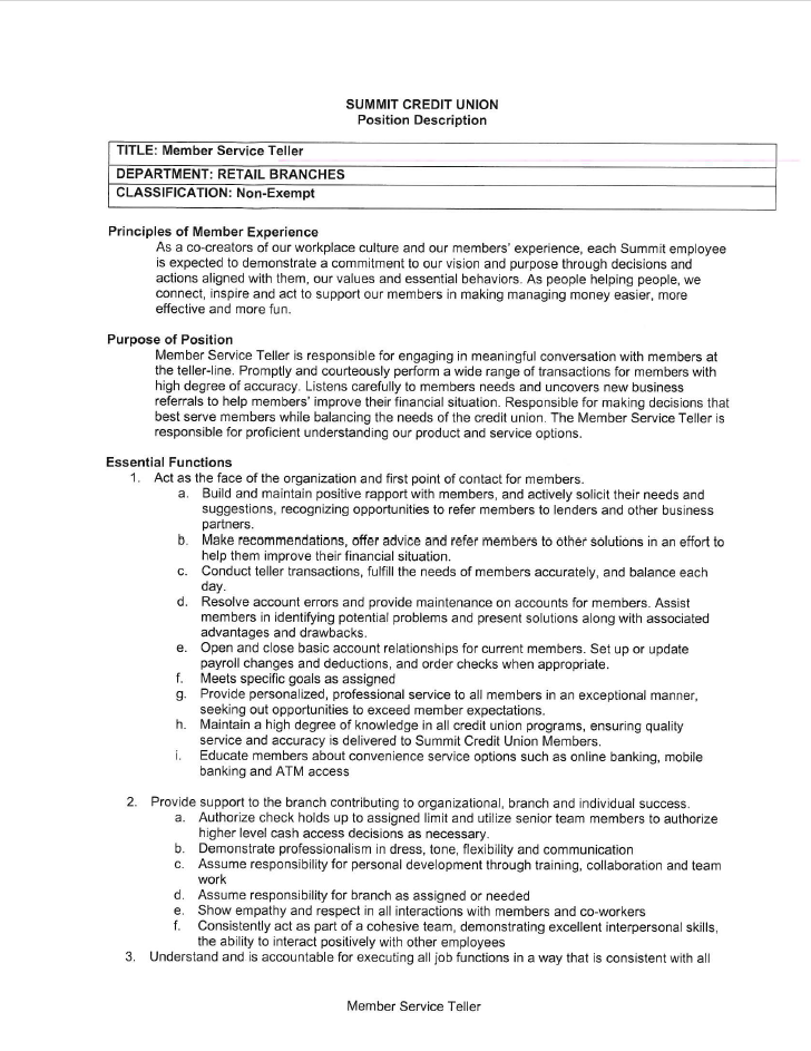Member Service Teller